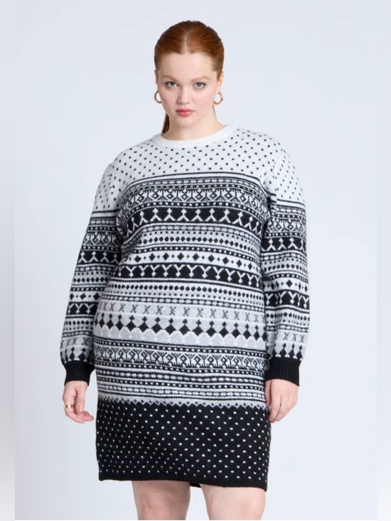 Eloquii Sweaters - Eloquii Fair Isle Sweater Dress – NWT Black & White, Size 18/20, 37” Long